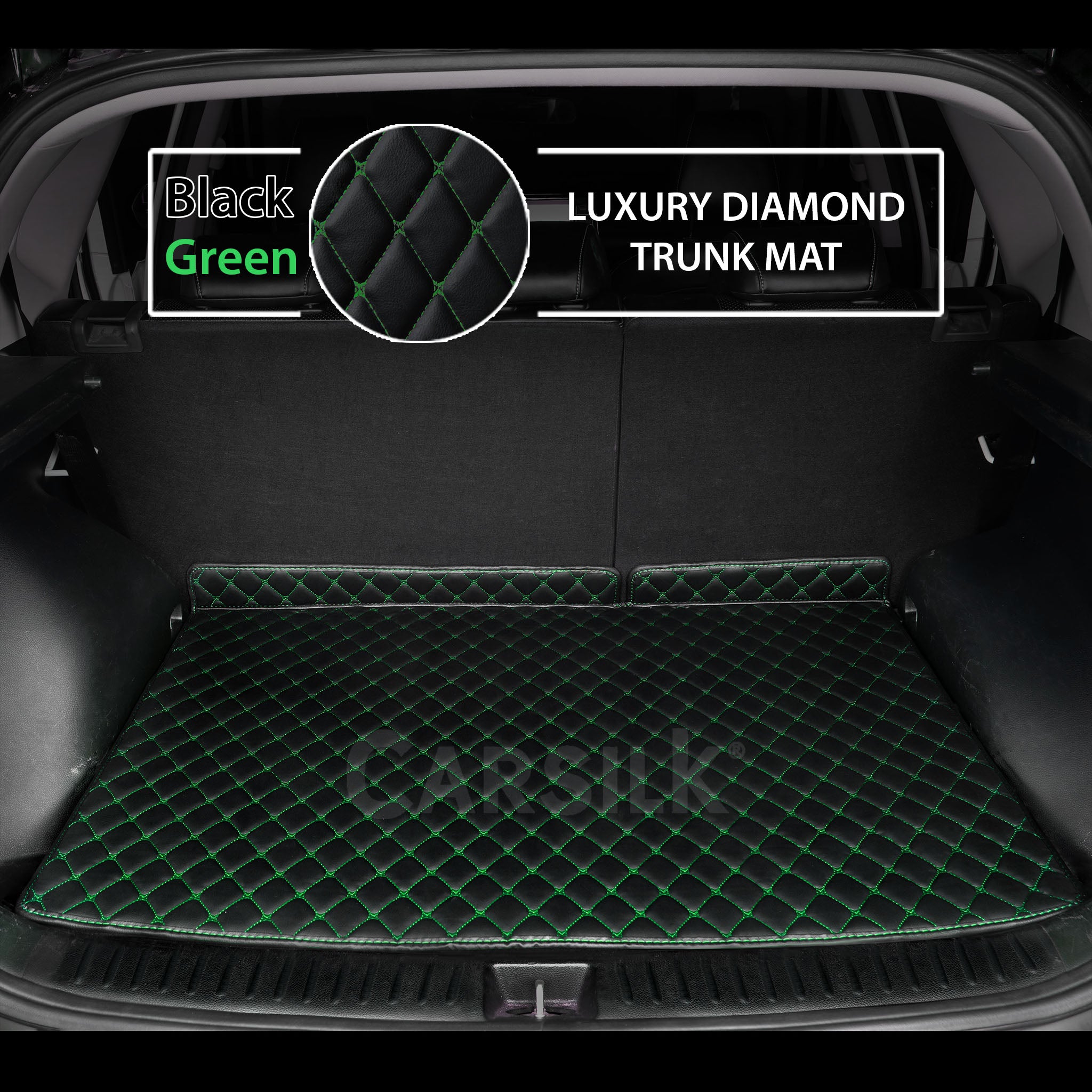 BLACK & GREEN STITCHING DIAMOND LUXURY BASE TRUNK CAR MATS