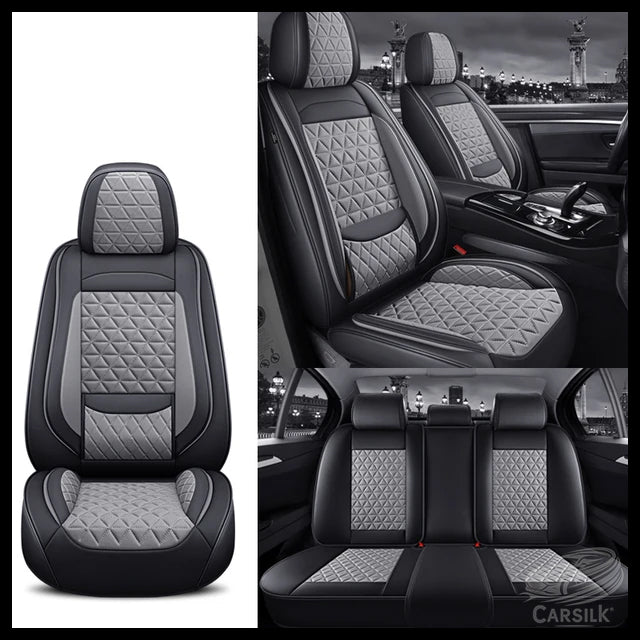Black & Grey Breathable Waterproof Diamond Pattern Leather Seat Cover for Cars
