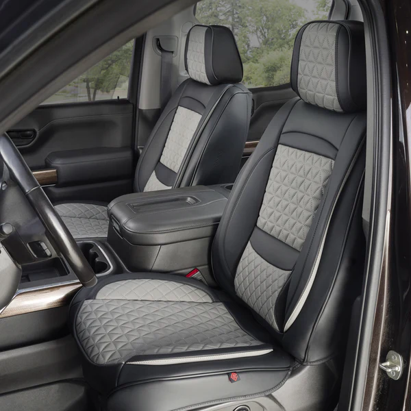 Alternative view of Black & Grey Breathable Waterproof Diamond Pattern Leather Seat Cover for Cars