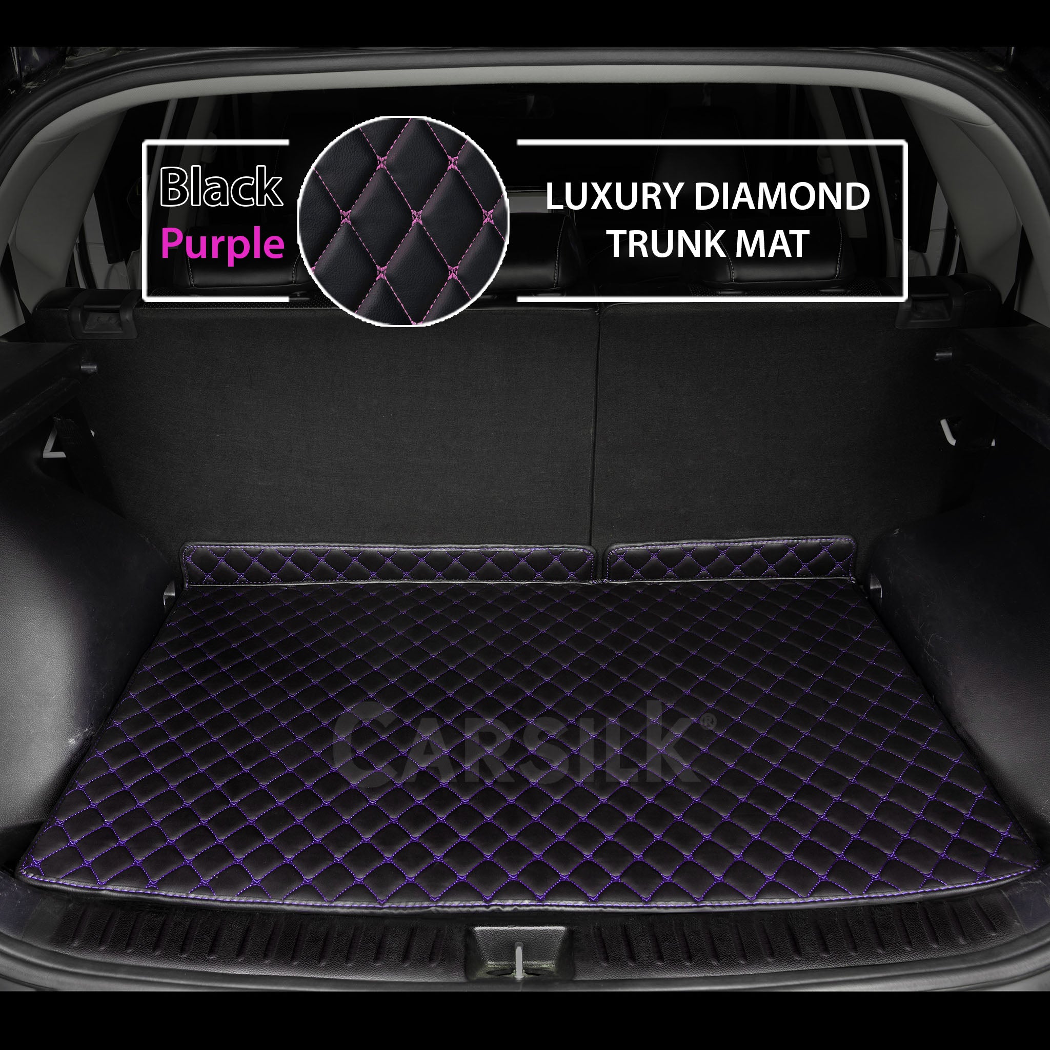 BLACK & PURPLE STITCHING DIAMOND LUXURY TRUNK CAR MATS