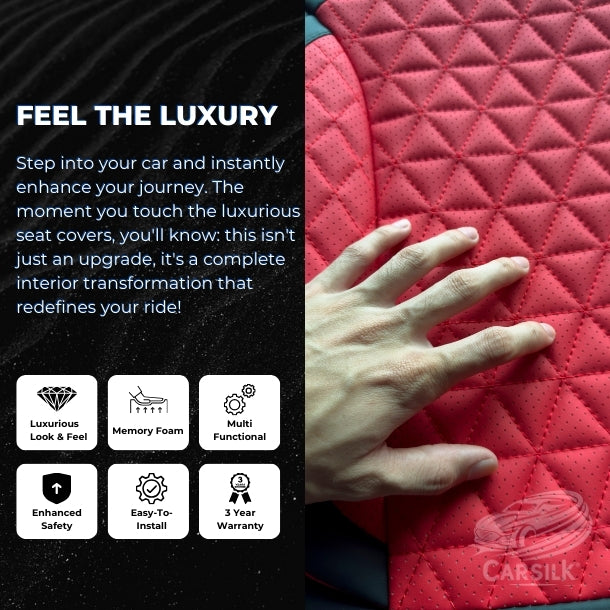 Alternative view of Black & Red Breathable Waterproof Diamond Pattern Leather Seat Cover for Cars