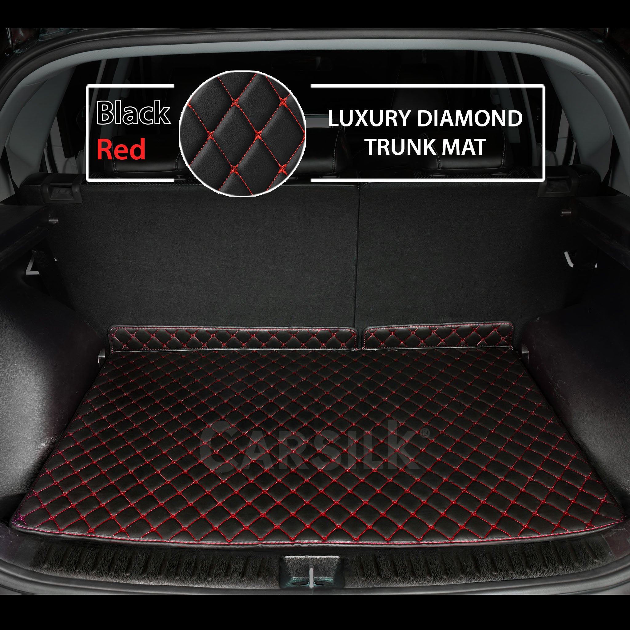 BLACK & RED STITCHING DIAMOND LUXURY BASE TRUNK CAR MATS
