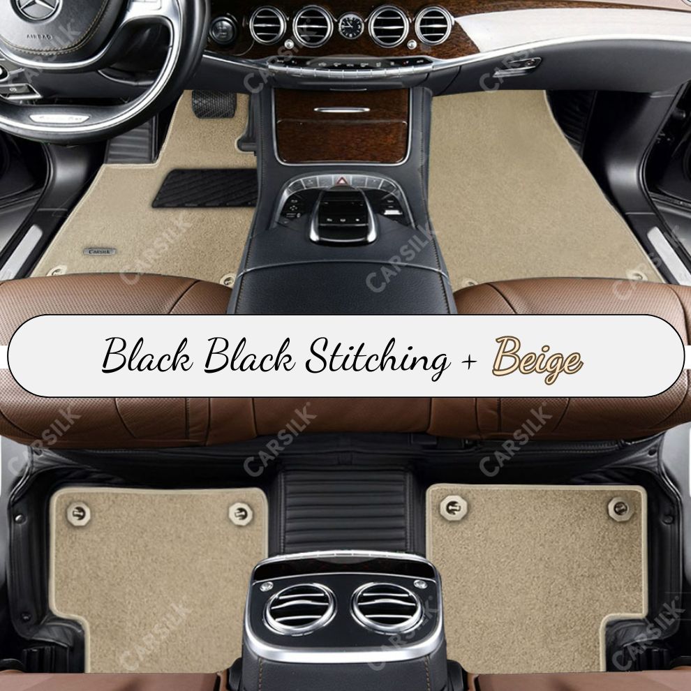 BLACK STRIPE BASE WITH BEIGE TOP CARPET DOUBLE LAYER CAR MAT SET