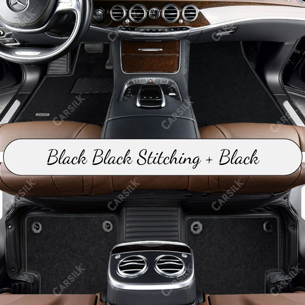 BLACK STRIPE BASE WITH BLACK TOP CARPET DOUBLE LAYER CAR MAT SET