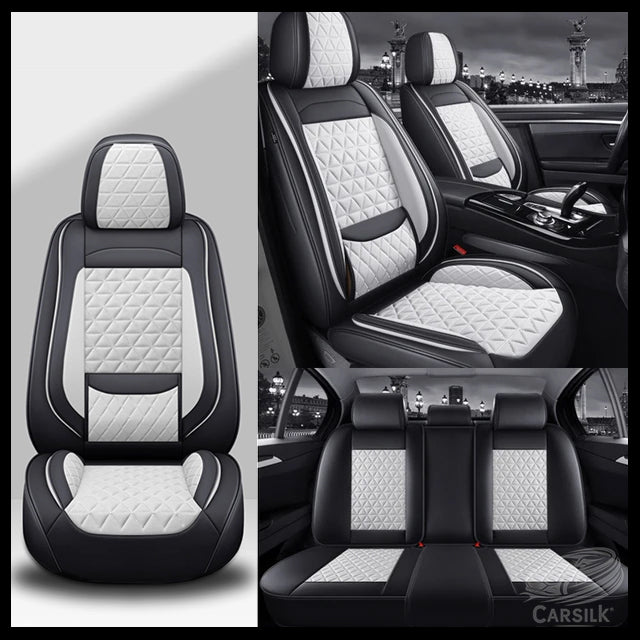 Black & White Breathable Waterproof Diamond Pattern Leather Seat Cover for Cars