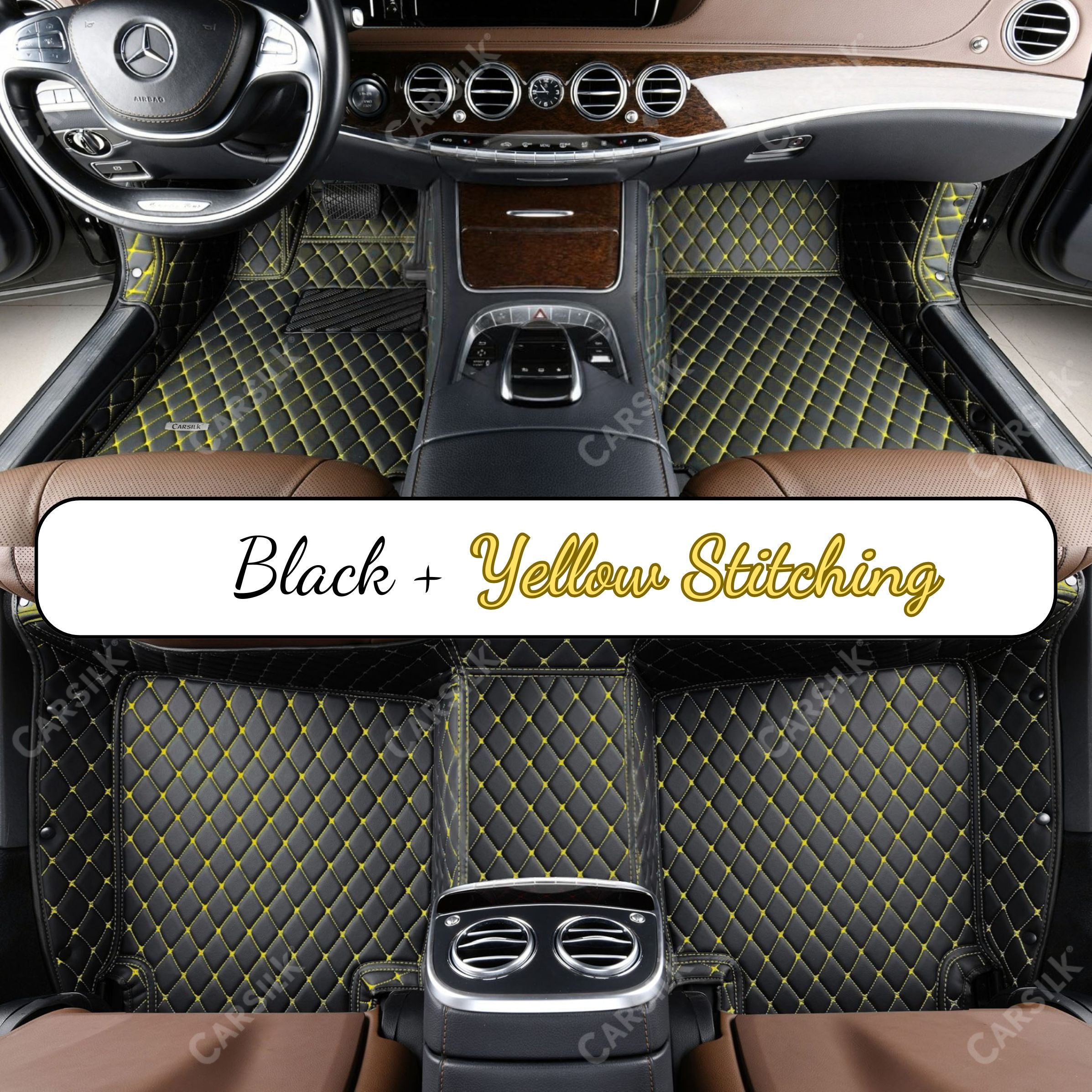 BLACK & YELLOW DIAMOND PATTERN CAR MATS SET
