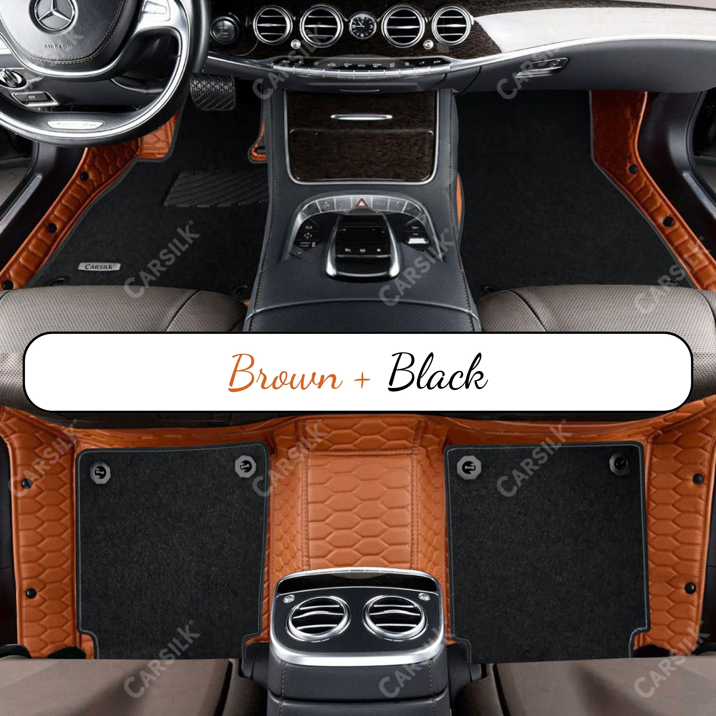 Alternative view of BROWN HONEYCOMB BASE WITH GRAY TOP CARPET DOUBLE LAYER CAR MAT SET