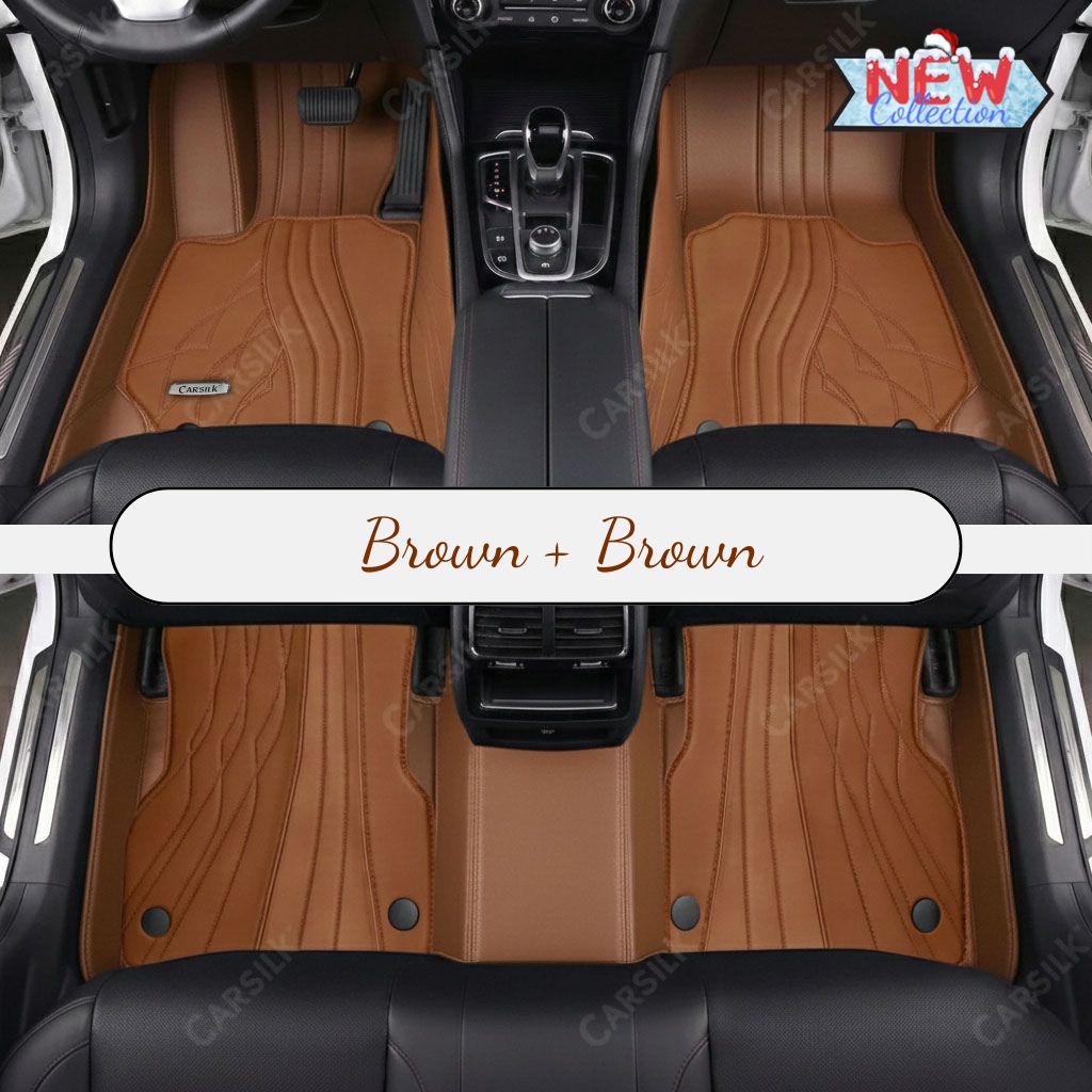 CARAMEL BROWN PATTERN DOUBLE LAYER PREMIUM CAR MATS SET