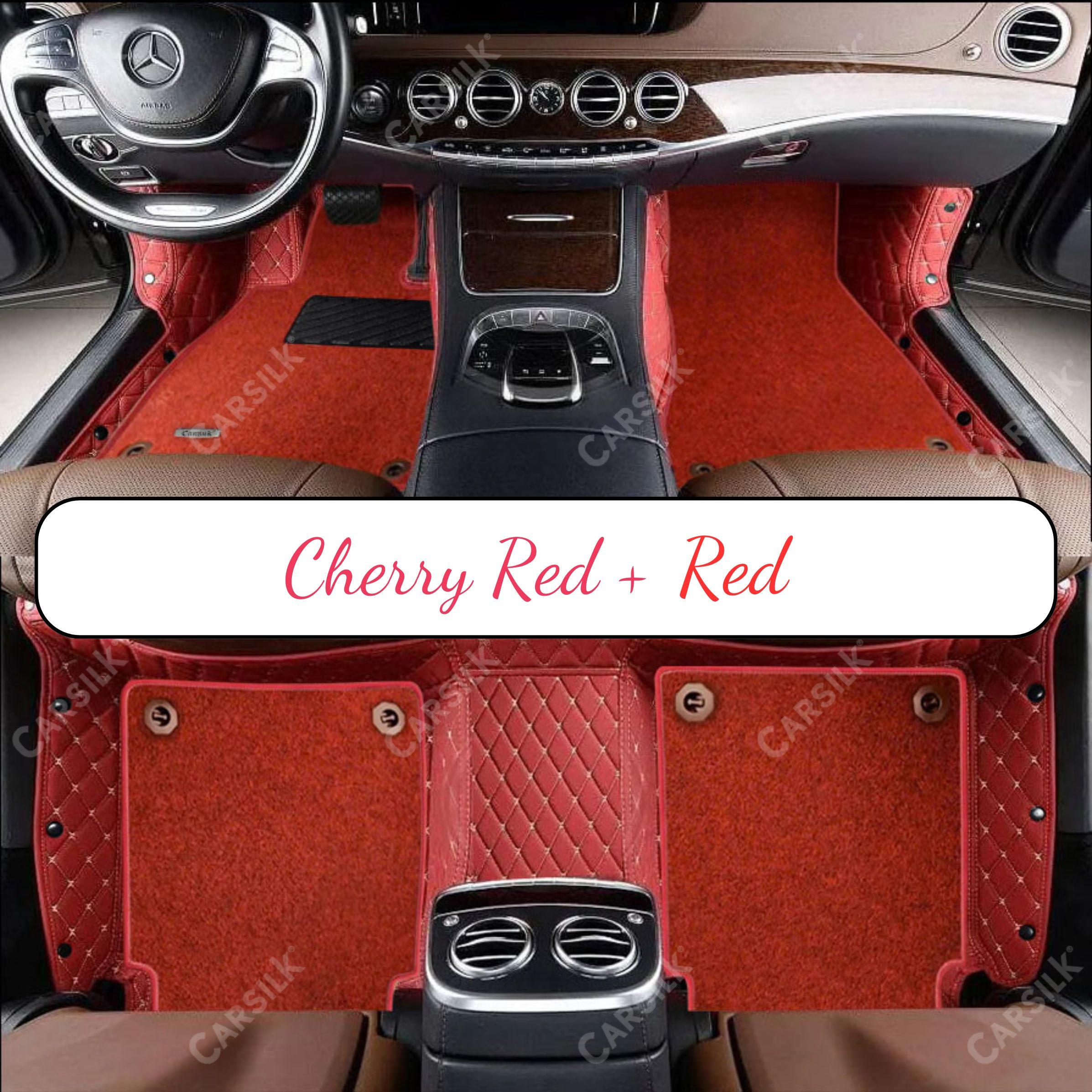 CHERRY RED DIAMOND BASE WITH RED TOP CARPET DOUBLE LAYER CAR MAT SET