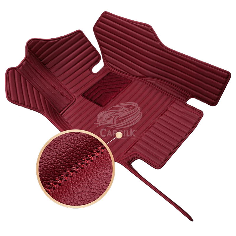 CHERRY RED STRIPE BASE WITH BEIGE TOP CARPET DOUBLE LAYER CAR MAT SET - Image 3