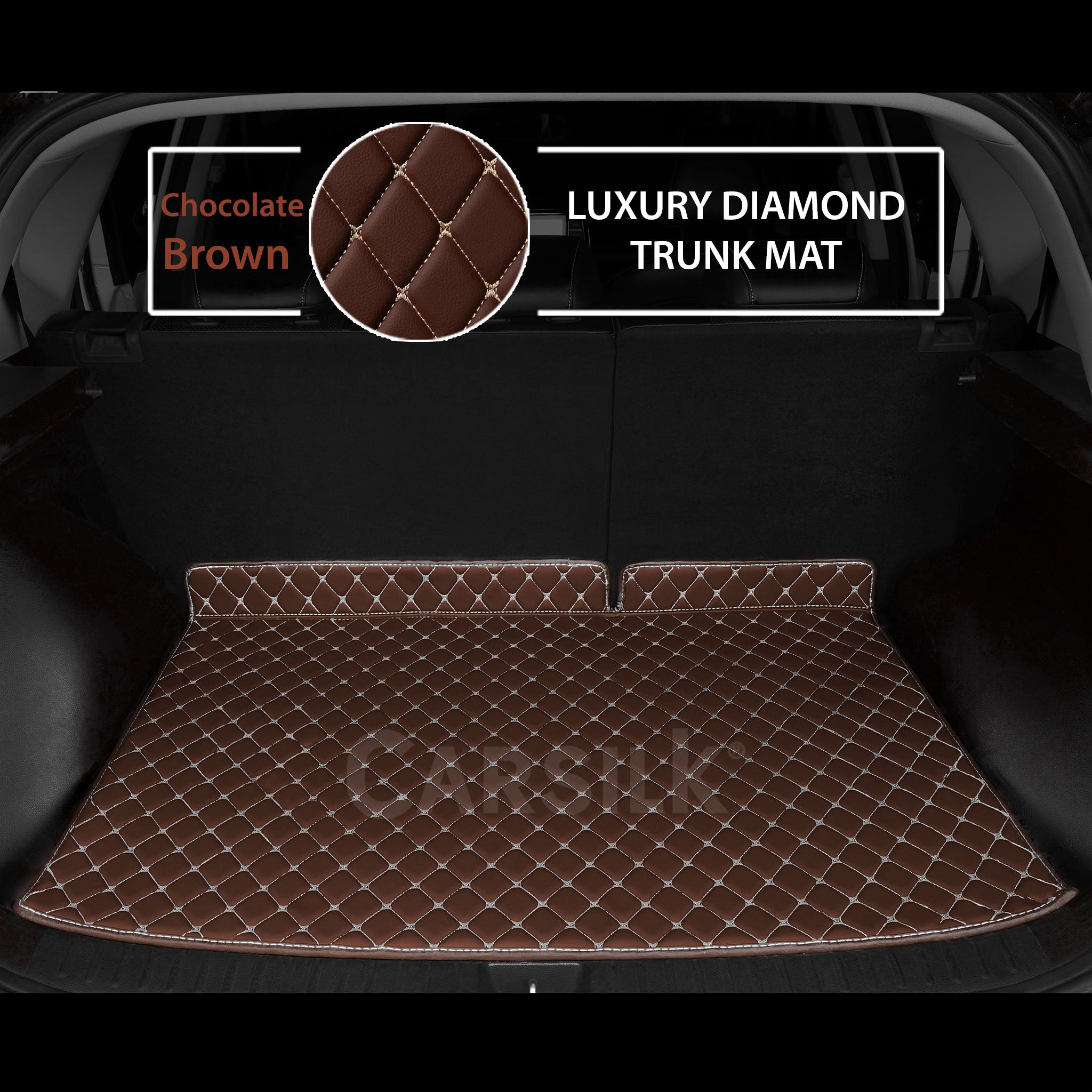 CHOCOLATE BROWN STITCHING DIAMOND LUXURY TRUNK CAR MATS