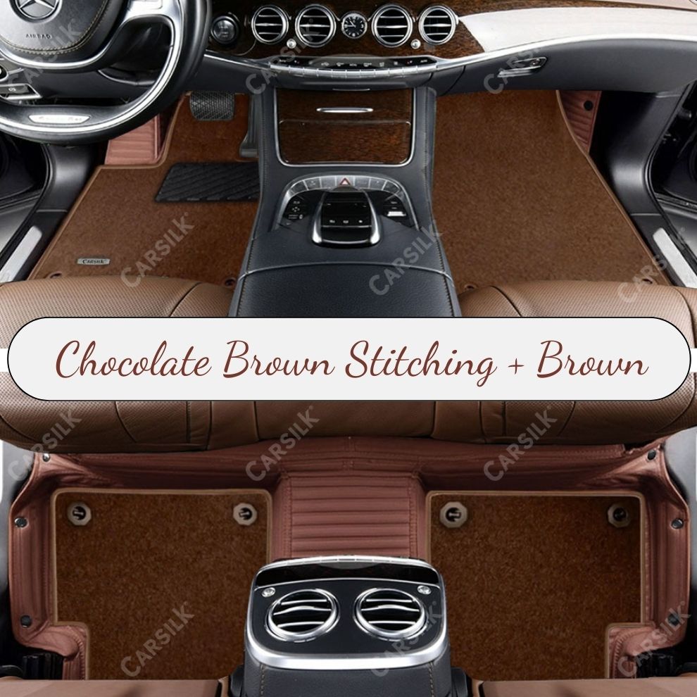 CHOCOLATE BROWN STRIPE BASE WITH BROWN TOP CARPET DOUBLE LAYER CAR MAT SET
