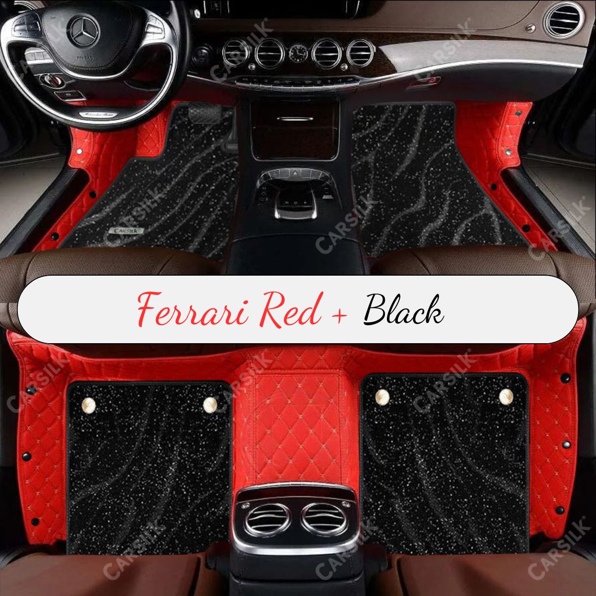 FERRARI RED DIAMOND BASE WITH BLACK TOP CARPET DOUBLE LAYER GALAXY CAR MAT SET