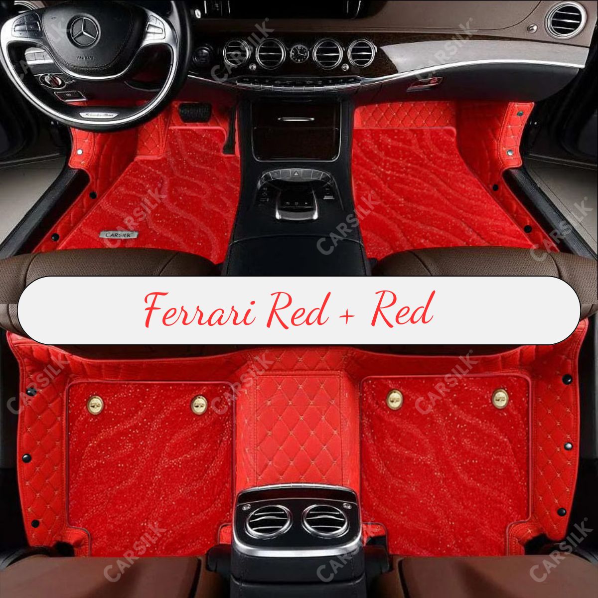 FERRARI RED DIAMOND BASE WITH RED TOP CARPET DOUBLE LAYER GALAXY CAR MAT SET