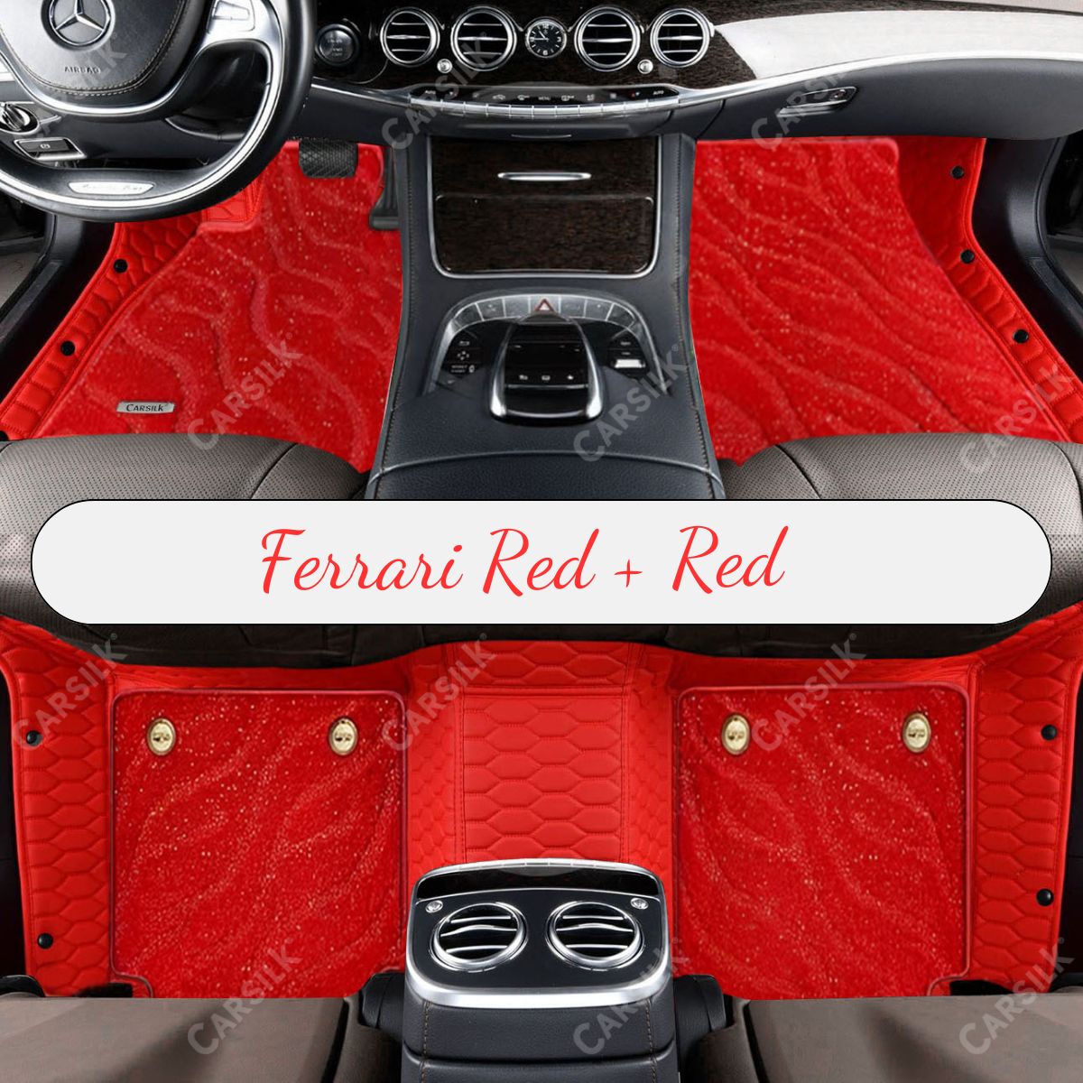 FERRARI RED HONEYCOMB BASE WITH RED TOP CARPET DOUBLE LAYER GALAXY CAR MAT SET