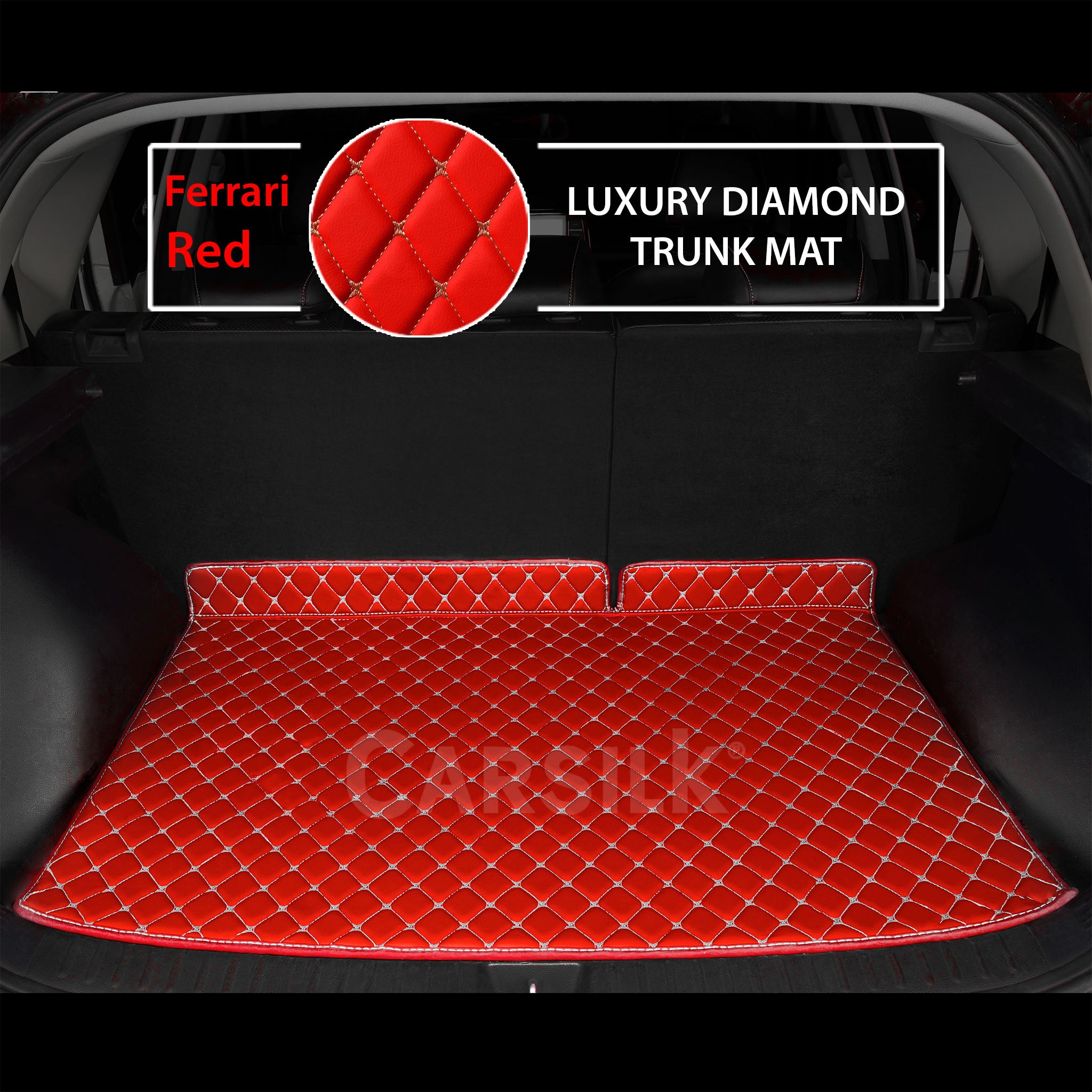 FERRARI RED STITCHING DIAMOND LUXURY TRUNK CAR MATS