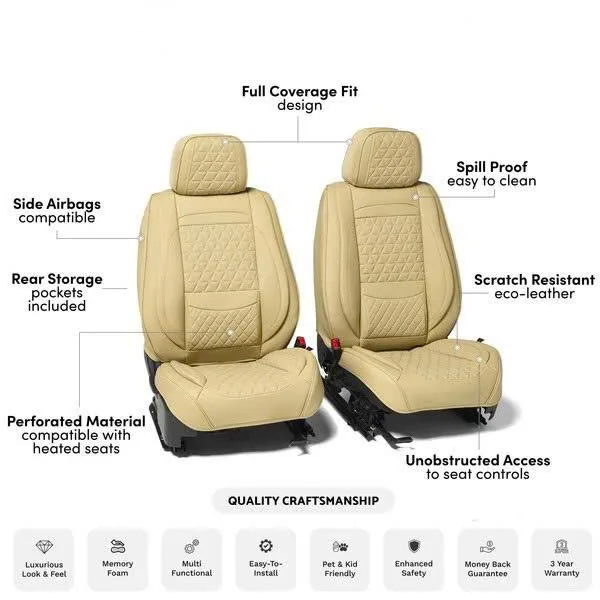Beige Breathable Waterproof Diamond Pattern Leather Seat Cover for Cars 6 Beige Breathable Waterproof Diamond Pattern Leather Seat Cover for Cars - Image 6