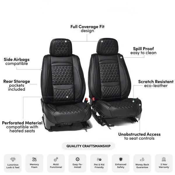 Black Breathable Waterproof Diamond Pattern Leather Seat Cover for Cars - Image 6