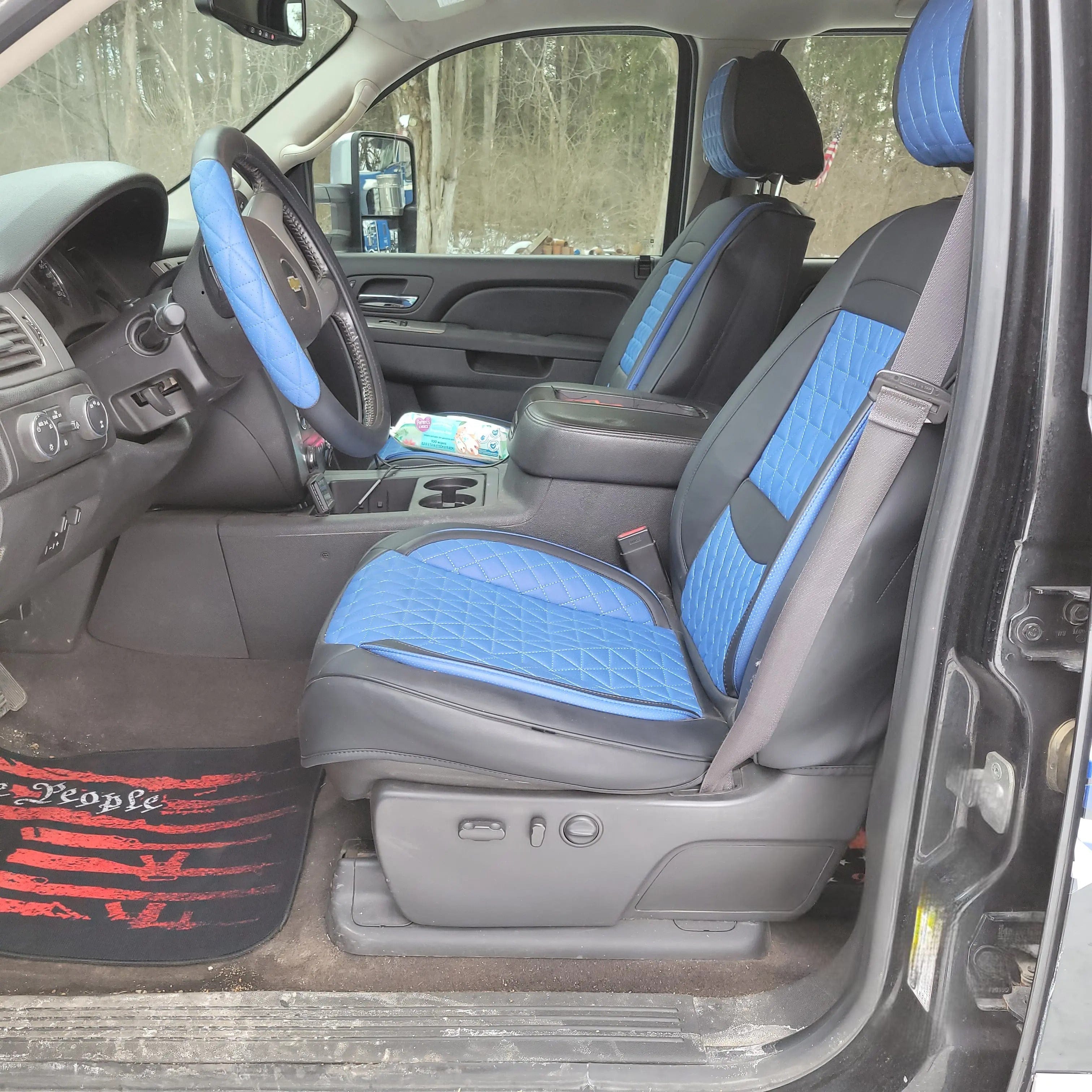 Black & Blue Breathable Waterproof Diamond Pattern Leather Seat Cover for Cars photo review