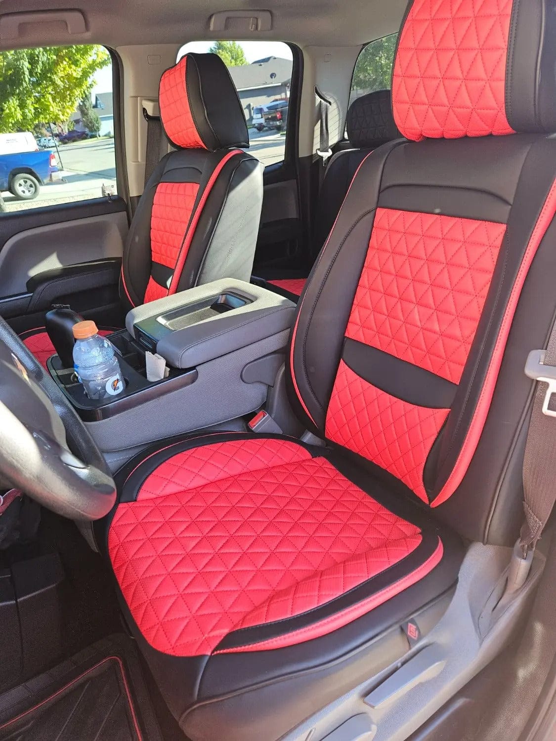 Black & Blue Breathable Waterproof Diamond Pattern Leather Seat Cover for Cars photo review